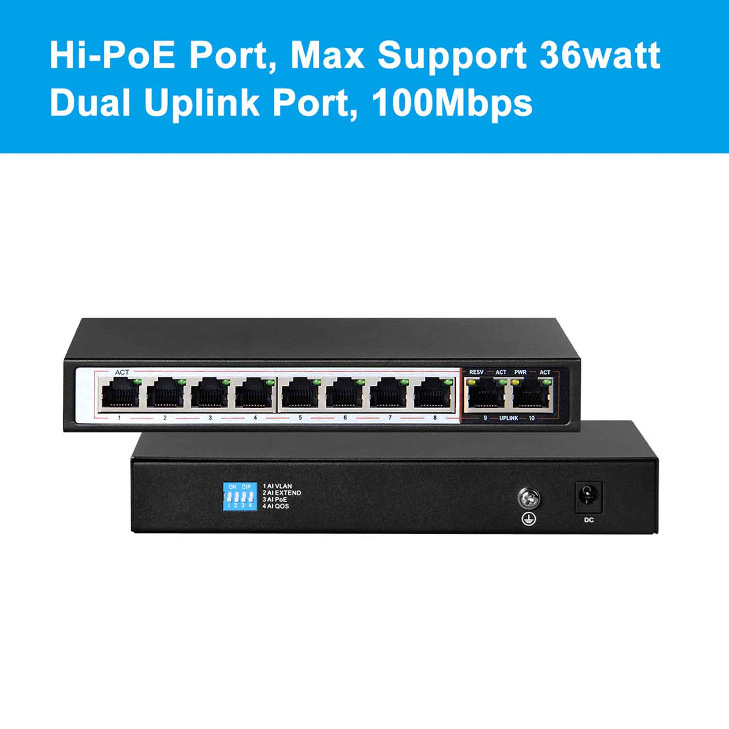 動作モード切替 DIPスイッチ(VLAN/Extend/AI PoE/QoS)